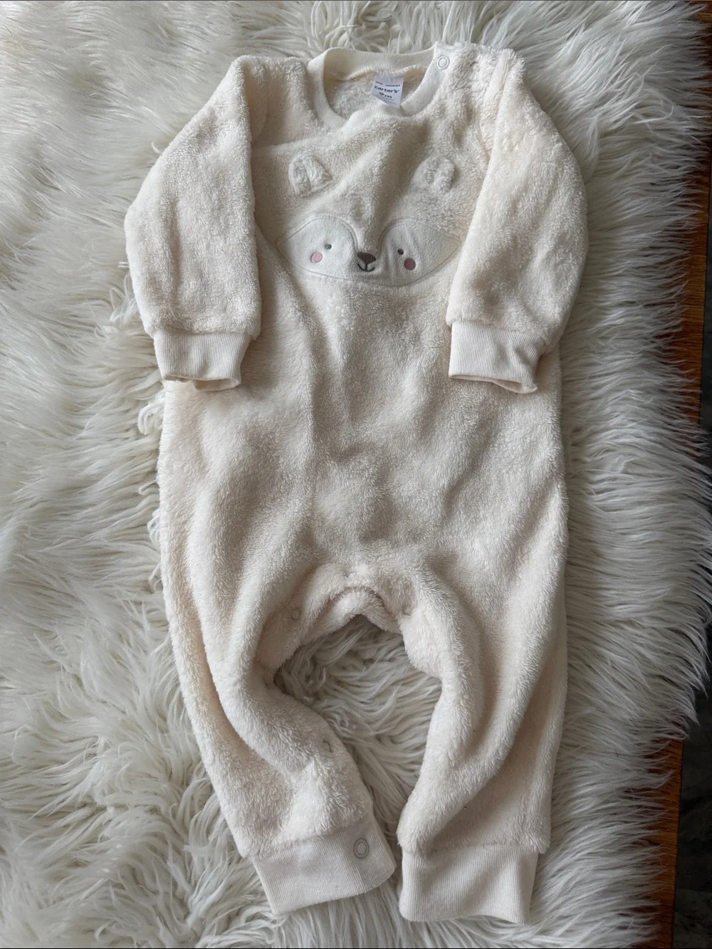 Carter's Cream Plush Bear Face Footed One-Piece